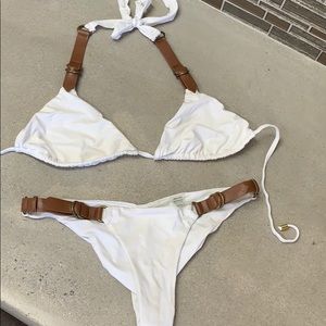 Beach bunny white leather strap bikini